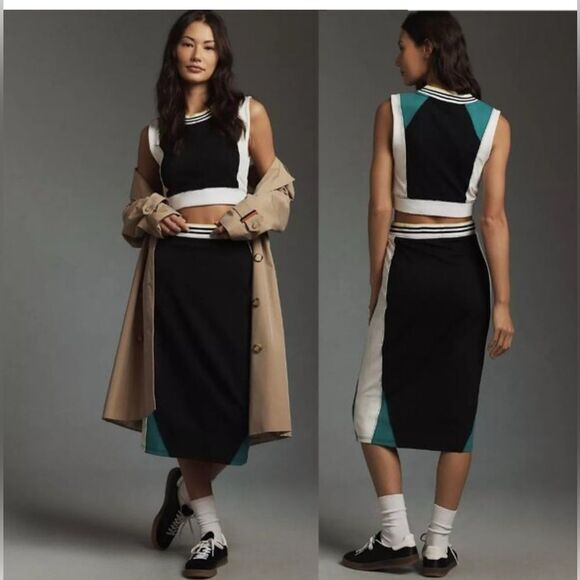 Daily Practice x Anthropologie Full Court midi skirt Black color-block. Medium - Picture 1 of 9